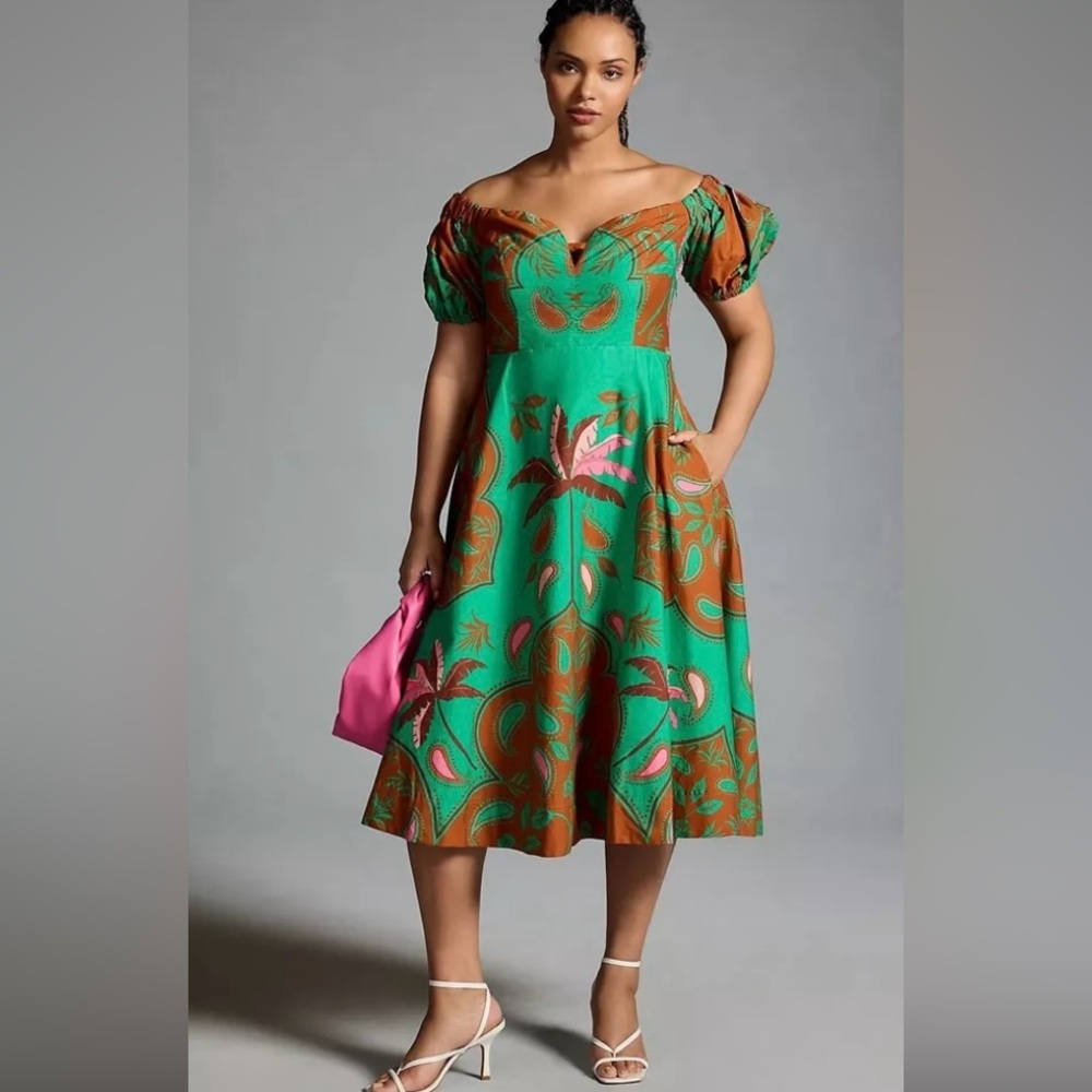 Anthropologie Maeve Puff-Sleeve Sweetheart Dress Size 12
